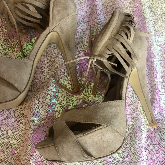 Forever 21 taupe heels w/ fringe - Picture 2 of 4